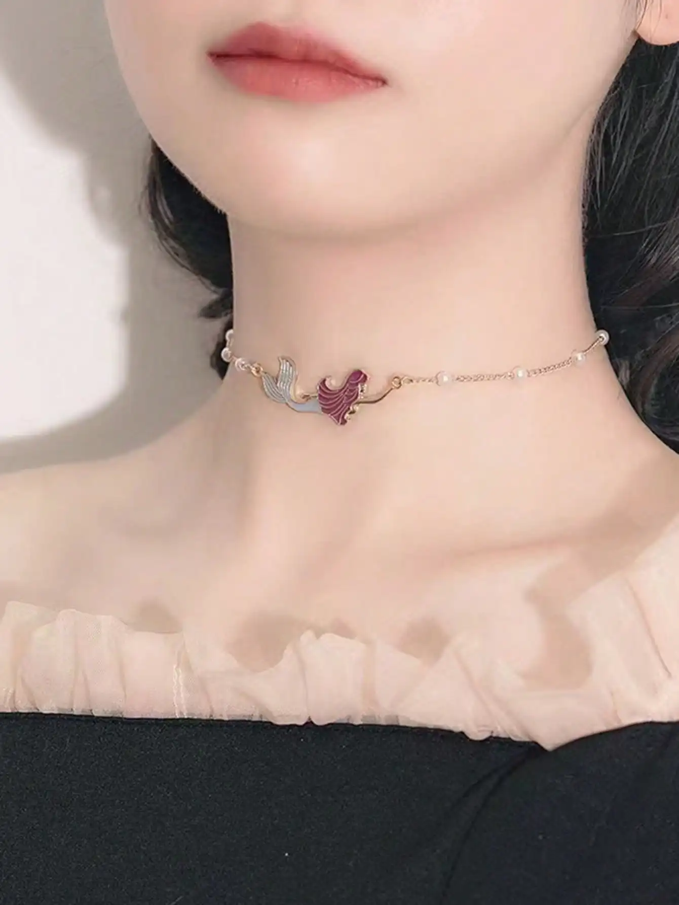 

1pc Fashion Mermaid & Faux Pearl Decor Necklace For Women For Daily Decoration