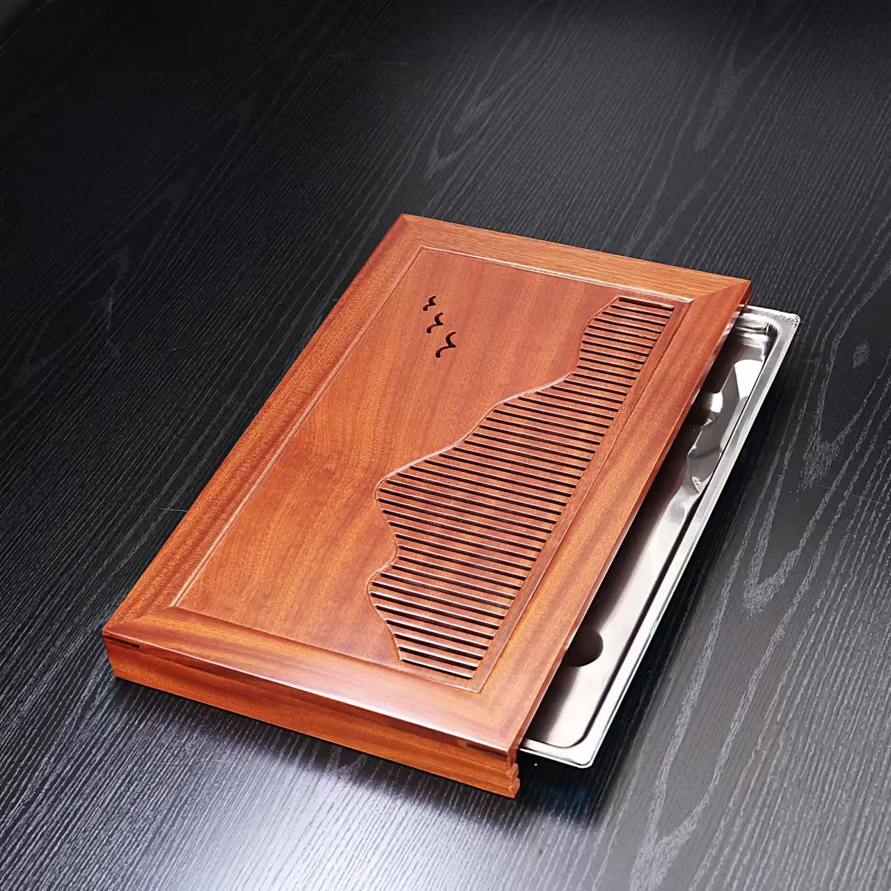 

Поднос для чая из массива палисандра, поднос для хранения воды и дренажа, двойной Простой прямоугольный поднос для чая, тип ящика