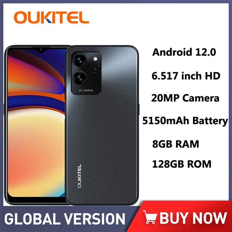 Oukitel Smartphone Android 6.52 Inch 8GB RAM 128GB ROM Mobile Phone 5150mah Cell Phones Unlocked 20mp Camera Cheap Phone