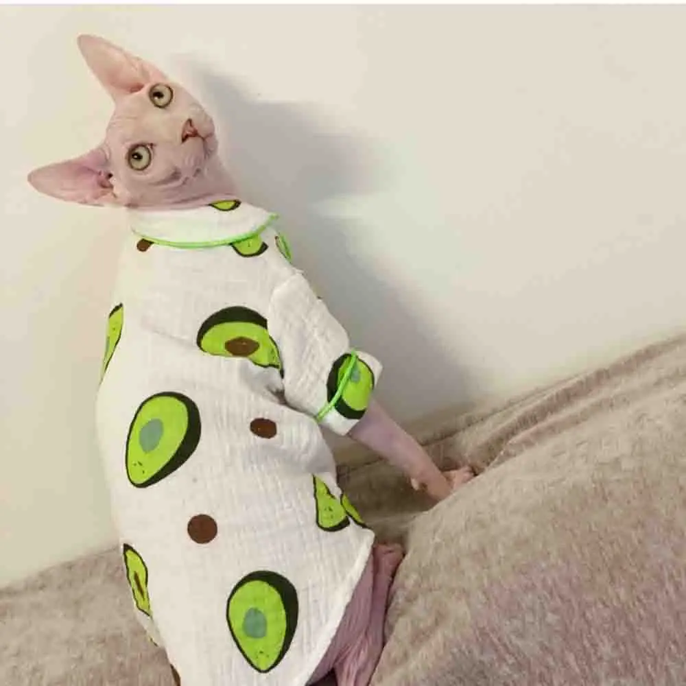 

Одежда с принтом в виде авокадо, одежда для кошки без волос, костюм для кошки Devon Rex Sphynx, удобная хлопковая футболка, мягкая Пижама