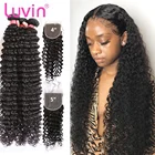 Luvin человеческие волосы с глубокой волной бразильские 3 4 пряди с 5x5 HD прозрачной кружевной застежкой 13x4 фронтальные натуральные вьющиеся свободные водные волосы