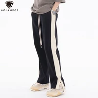 aolamegs mens pants stripe printed hit color drawstring elastic waist leg side sweatpant casual cozy high street mens clothing
