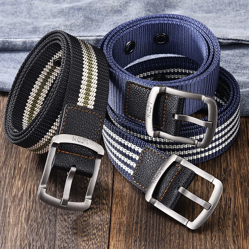 Men Belt Army Adjustable Canvas Belt Men Outdoor Travel Tactical Waist Belt with 120cm Buckle Pants Fashion Casual Striped Belt