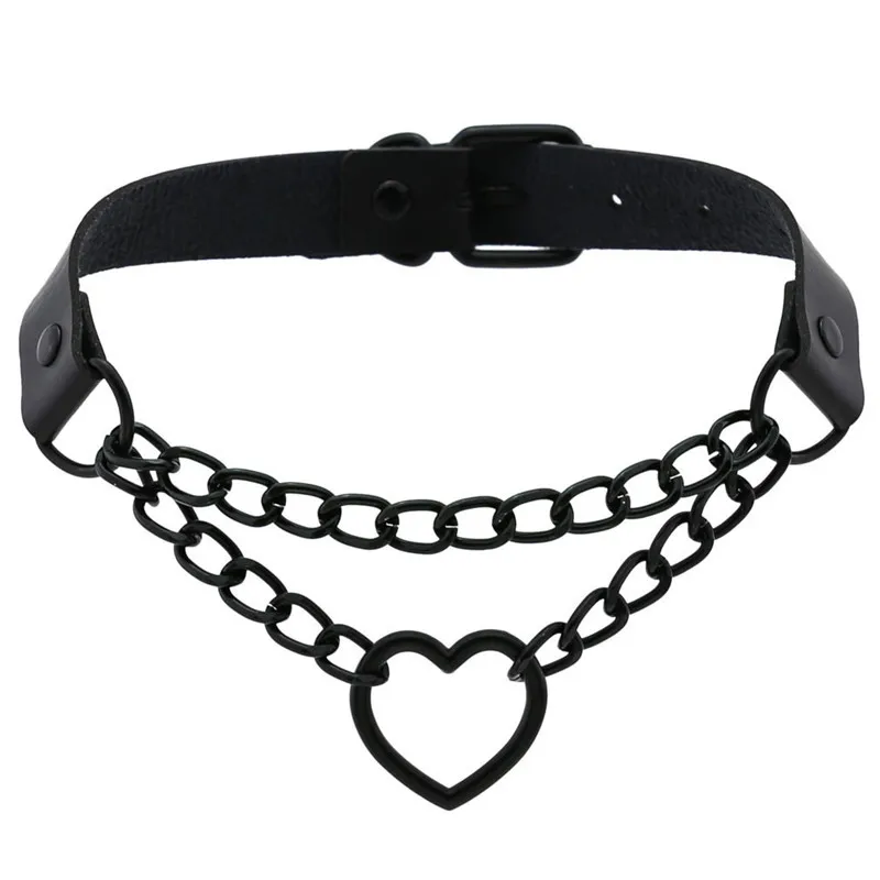 

Black Leather Choker Female Collar For Women Goth Punk Heart Chain Harajuku Necklace Sexy Chocker Festival Girls Gothic Jewelry