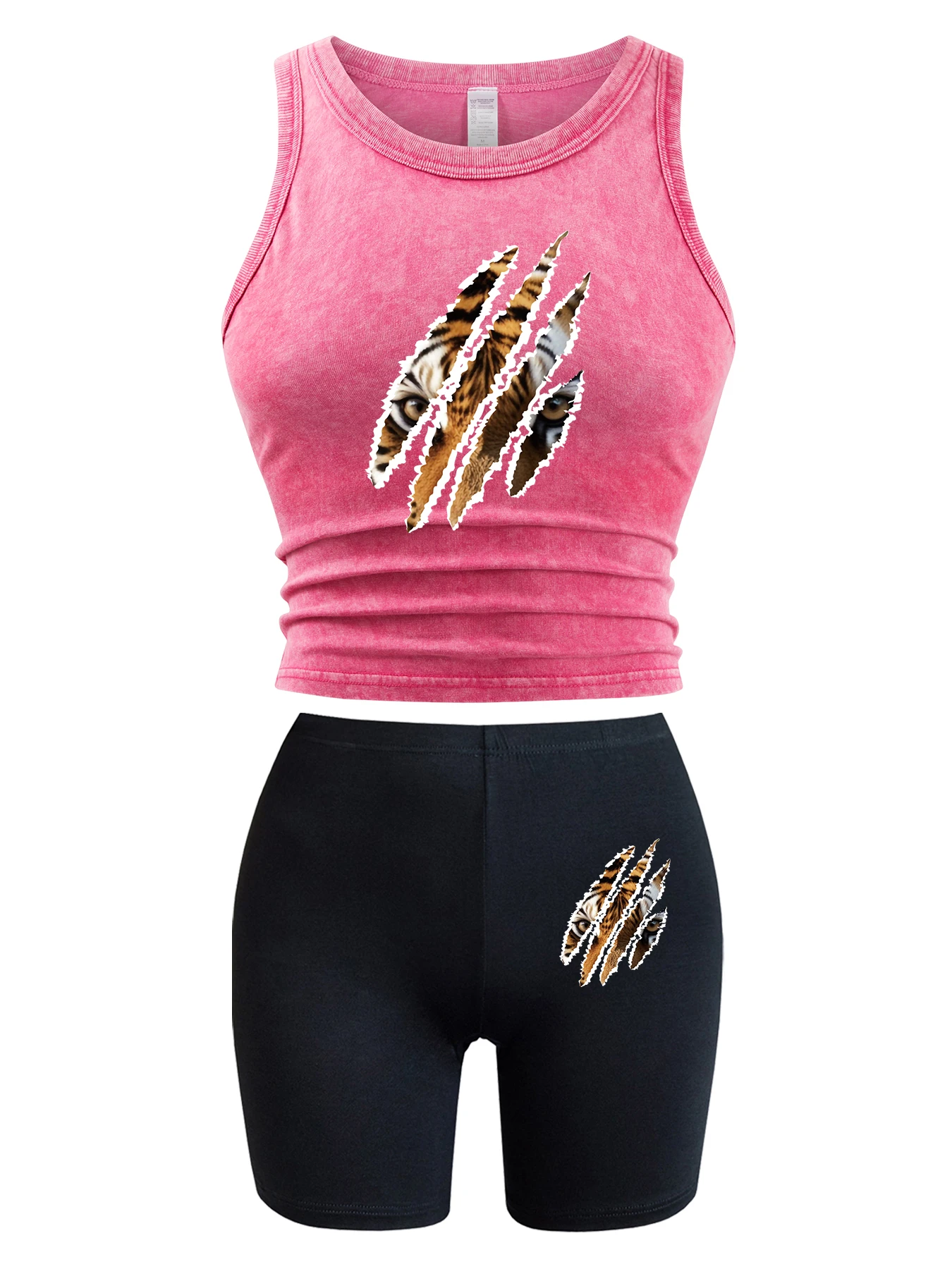 HAMPSON LANQE Женские спортивные комплекты топ+брюки тигровый принт