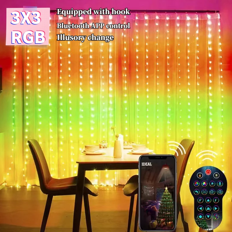 Smart Home APP Curtain Light Screen Programmable LED Light String Bluetooth DIY RGB Phantom Point Control Leather Cord Light