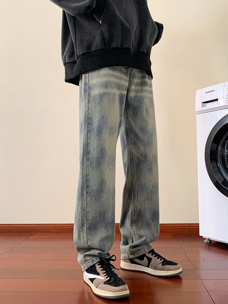 REDDACHIC Tie Dye Мешковатые джинсы Мужские синие матовые повседневные прямые широкие
