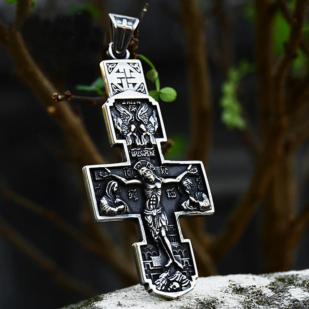

Large Size Vintage Jesus Cross Pendant Necklace For Men Stainless Steel Biker Amulet Necklaces Jewelry Gifts Dropshipping