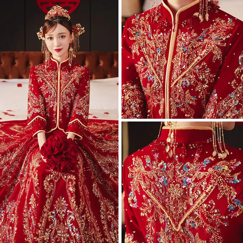 

Toast Dress Velvet Xiuhe Dress Bride 2022 New High-End Heavy Industry Wedding Dress