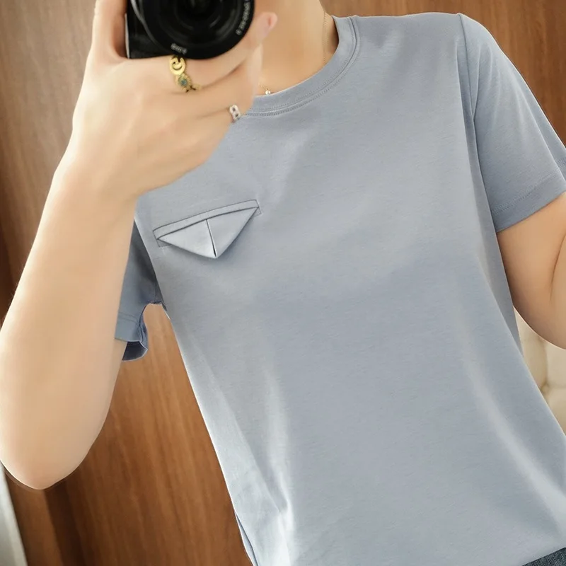 

2022 Short Sleeve Solid Color Round Neck Summer Casual T-Shirt grey