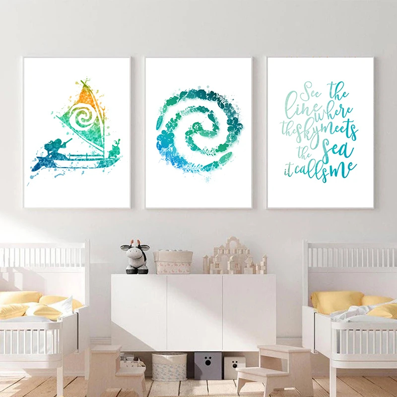 Настенная картина с акварелью брызгами Моана искусство принцесса искусственные