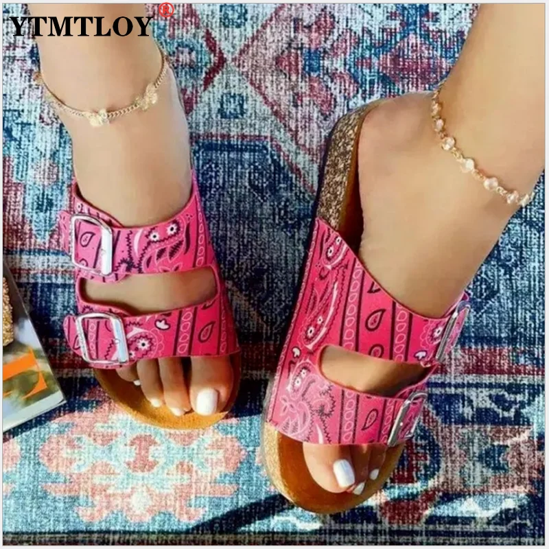 

Summer Cork Beach Sandals Ladies Flat Double Strap Buckle Colorful Slippers Women Comfortable Outdoor Casual Designer Slippers