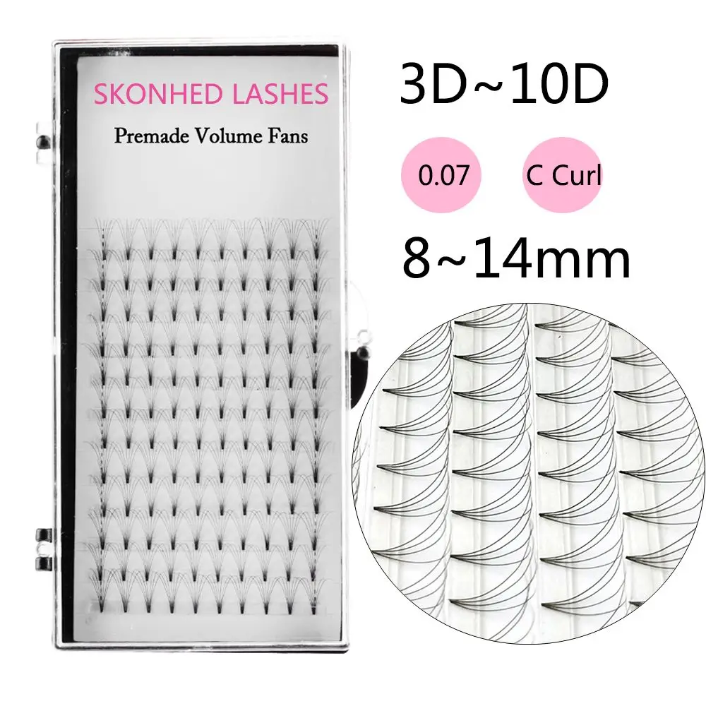 

1Box 12 Lines Russian Premade Volume Fans Eyelashes Extension 3D~10D C Curl 0.07 Thickness Heat Bonded Eyelashes Makeup Tools