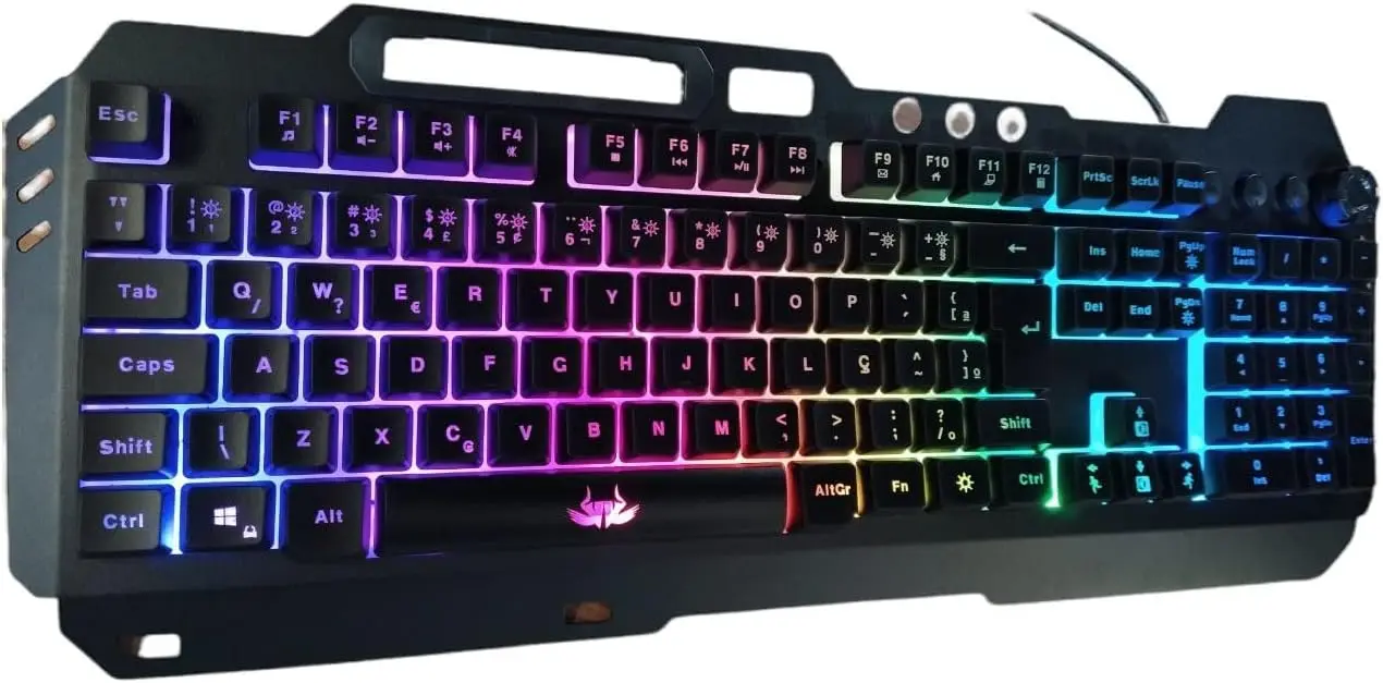 

Gamer RGB LED Colorido Lighting, ABNT2 Multimida, 107 teclas; com Fio - teclado mecânico gamer