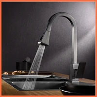 matte black kitchen faucet cold and hot kitchen mixer pull out two function deck mounted tap with free hose