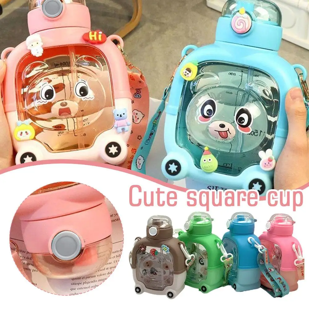 

Portable Cute Square Water Cup Large Capacity Plastic Drinking Bottle With Straw For Girl Outdoor Water Cup Bottle I5H0