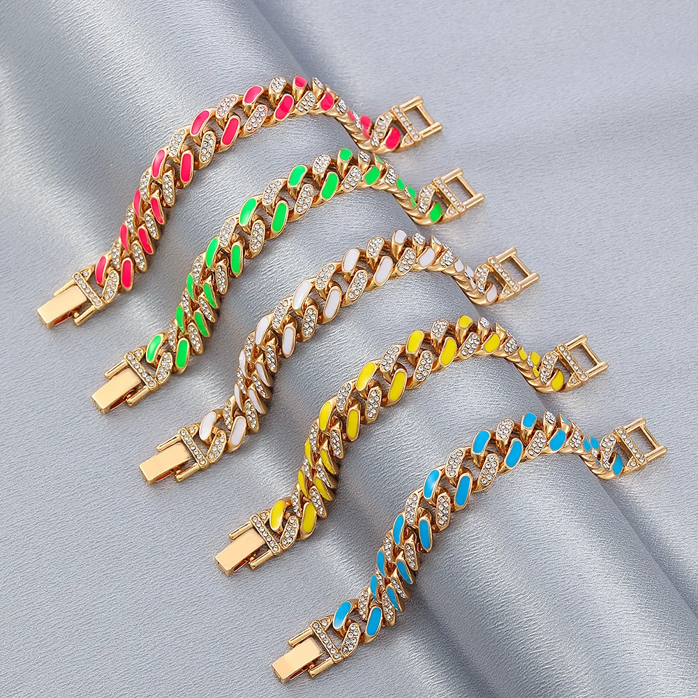 

Hip-hop Cuban Chains Bracelets for Women Color Micro-inlaid Zircon Thick Chain Bangles for Women Vintage Jewelry Pulseras Mujer