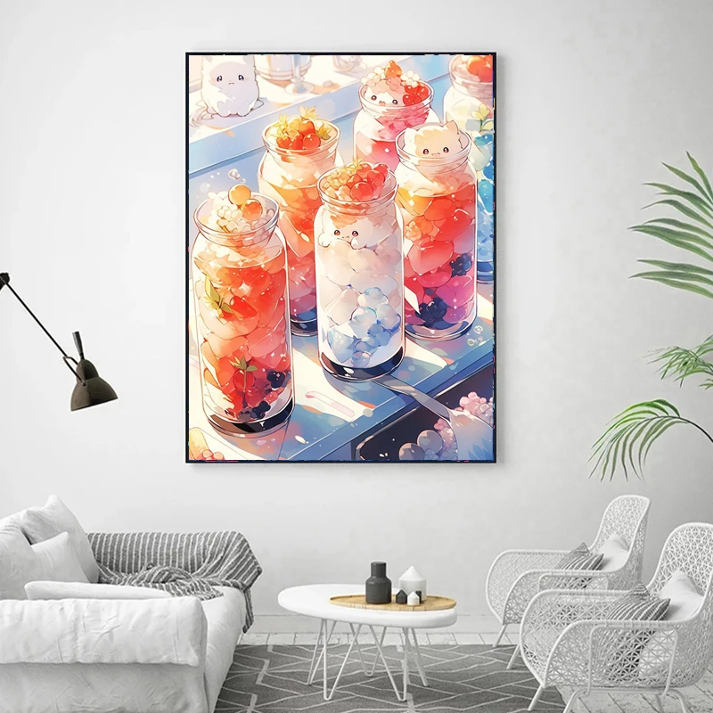 Картина 5D кристаллы алмазы сделай сам с мультяшным котом чашкой для мороженого