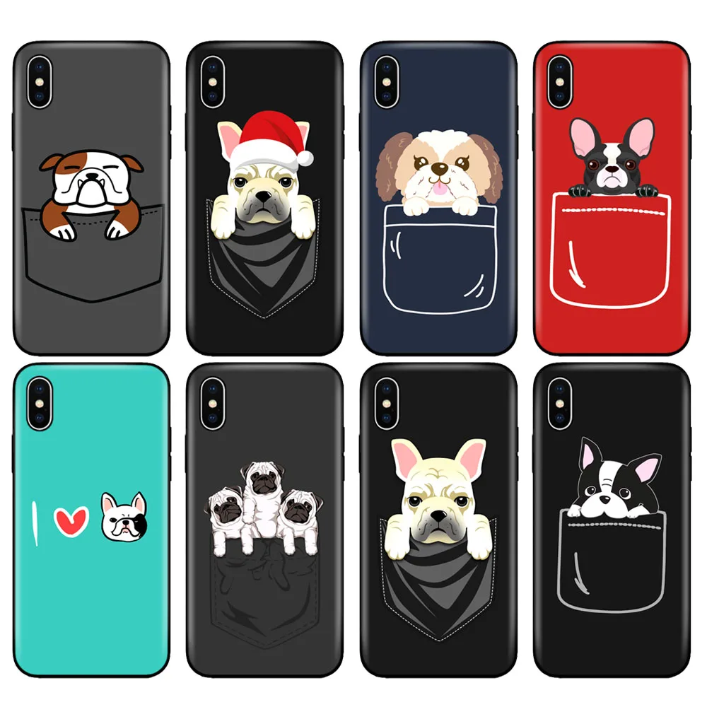 

Black tpu case for iphone 5 5s se 6 6s 7 8 plus x 10 case silicone cover for iphone XR XS 11 pro MAX case bulldog Pocket dog