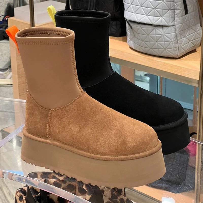 

Luxury Brand Snow Boots Winter Fur Design Short Boots Thick-Soled Elastic Comfortable For Women Short Plush Walking Goth Shoes