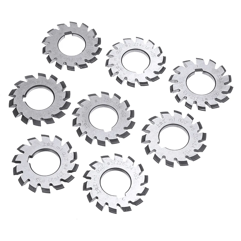 

8pcs M1 20 Degree HSS Involute Gear Cutters Set #1-8 Assortment Kit Professional Milling Cutter Saw Blade Replacement Parts