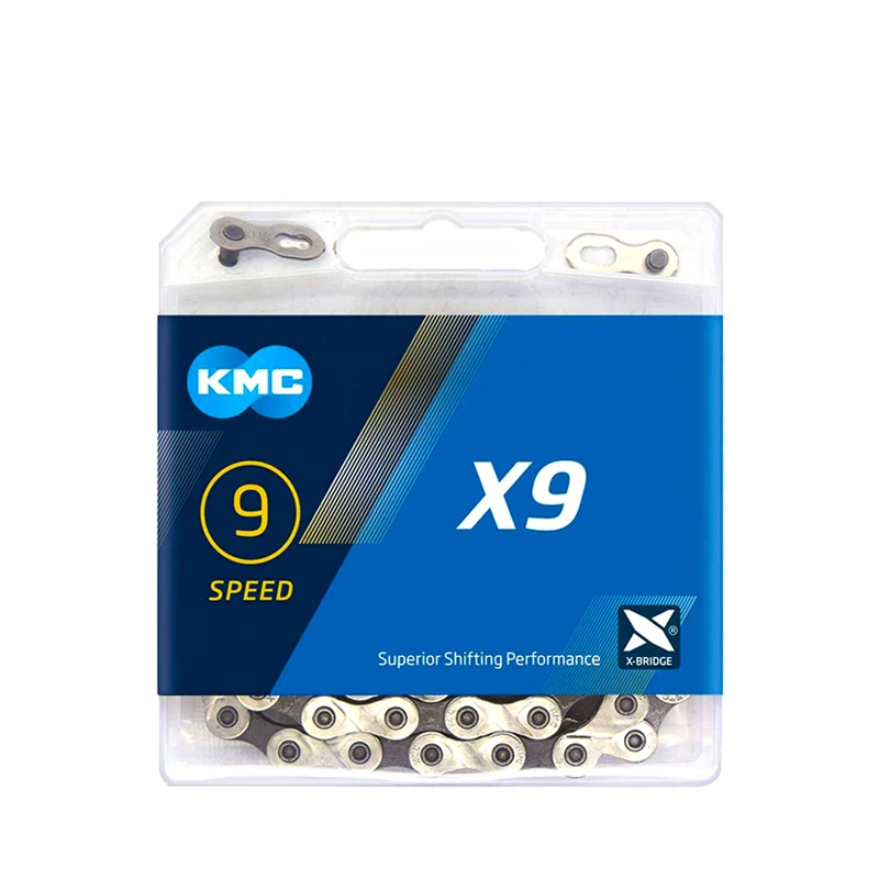 

KMC X9 MTB цепь для дорожного велосипеда 9V 116 звеньев 9/18/27 цепь для скоростного велосипеда Magic Button 9 Speed Chain оригинальная коробка