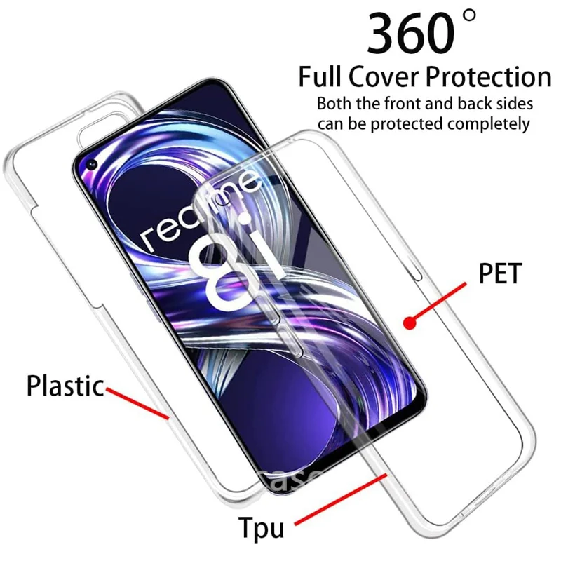 Силиконовый ТПУ чехол для OPPO A36 A76 A16S Find X5 X3 Lite NEO двойной прозрачный Realme 9i C21Y 8i C25Y 360