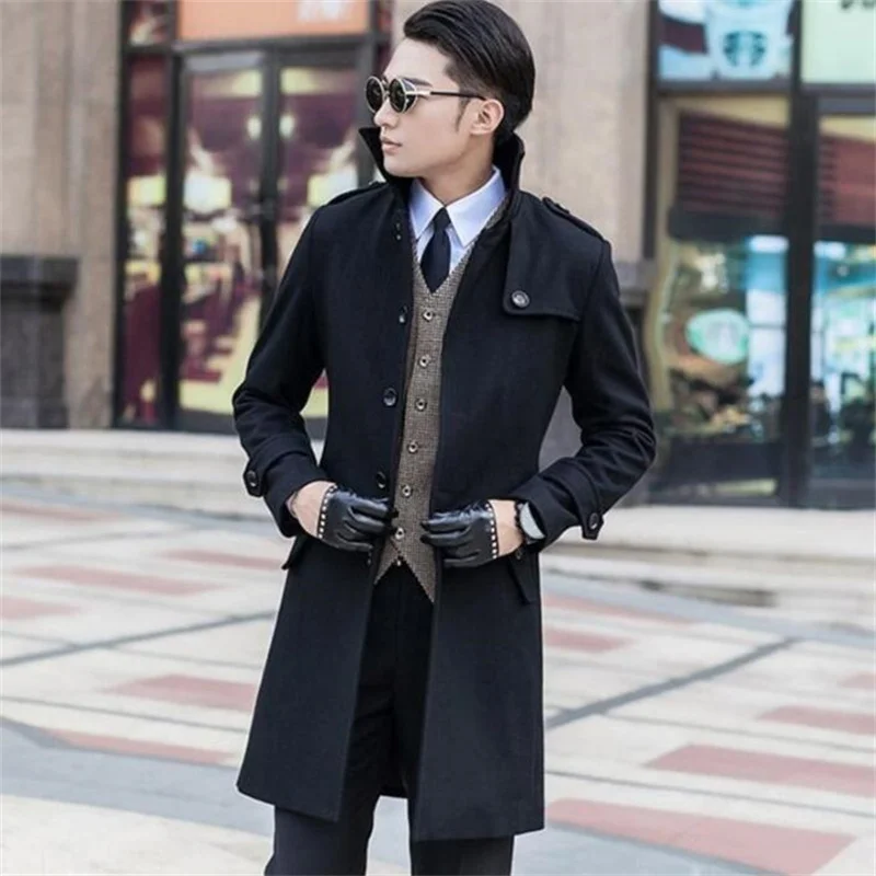 

Корейские шерстяные пальто для мужчин среднего возраста длинные тонкие однобортные черные повседневные зимние мужские пальто оригинальная Роскошная Одежда