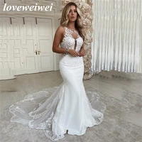loveweiwei sexy mermaid wedding dresses scoop neck lace appliques bridde dress open back country bridal gown vestido de novie