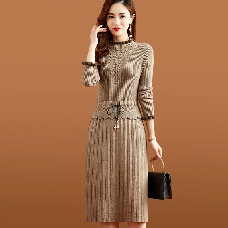 

2022 Slim Autumn Winter Sweater Dress Knitted Women Sweaters Pullover Long Sleeve O-Neck Pullovers Knit Sweater Dress Warm S49