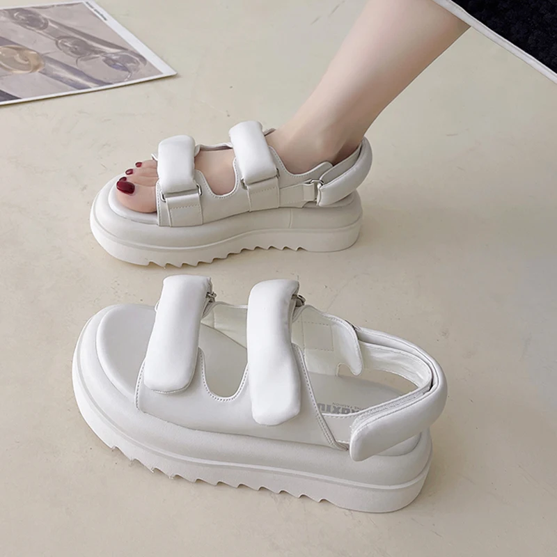 

Rimocy Thick Bottom Summer Sandals Women 2022 Open Toe Pu Leather Casual Beach Shoes Woman Hook Loop Non-slip Platform Sandalias