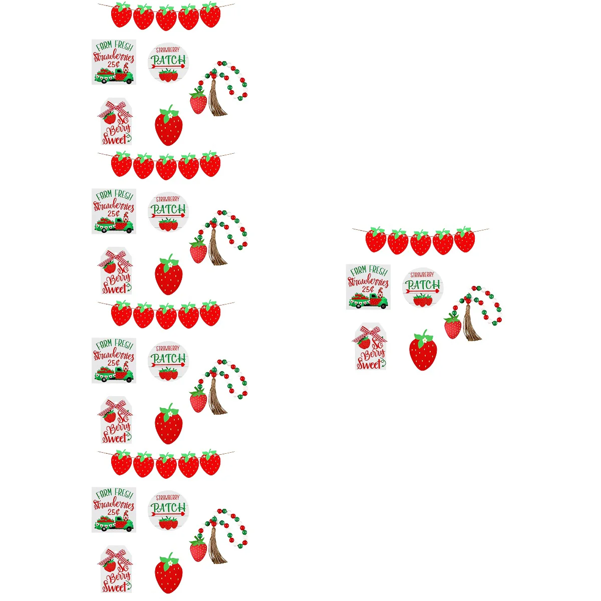 

Tray Strawberry Decor Tiered Party Banner Summer Table Sign Fruits Supplies Centerpiece Set Wooden Farmhouse Rustic Signs