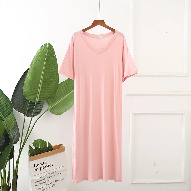 

Female Nightgown Sleepwear Short Sleeve V-Neck Modal Nightdress Bathrobe Spring Summer Loose Casual Home Dressing Gown Nightwear