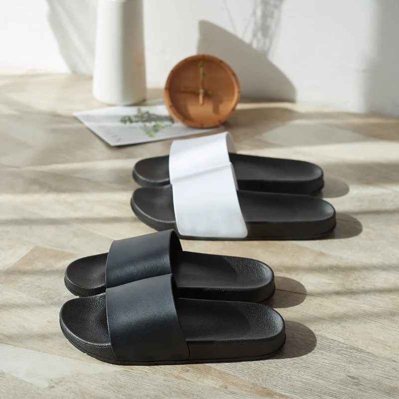

Summer Home Men Slippers Simple Black White Lovers Shoes Non-slip Bathroom Slides Flip Flops Indoor Women Platform Slippers