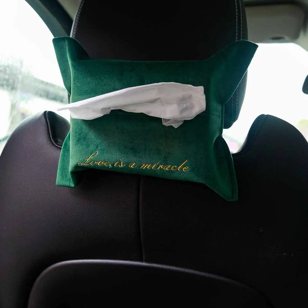 Velvet Tissue Box Cover for Car-carrying Embroidery Removable Tissue Box Holder Hanging Face Tissue Boxes for Home Decor