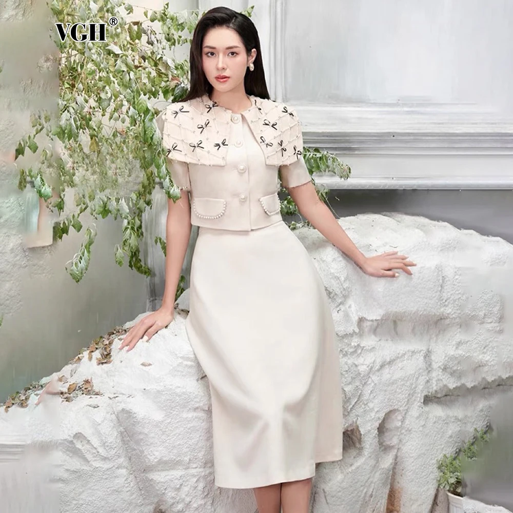 VGH абрикосовый комплект из двух предметов женский дизайн бисера шаль с короткими