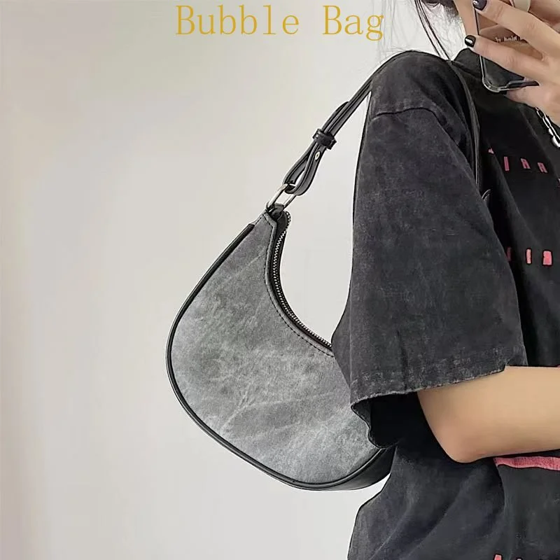 

Women's bag 2023 new fashion cross-body one shoulder underarm bag Crescent shape simple denim handbag