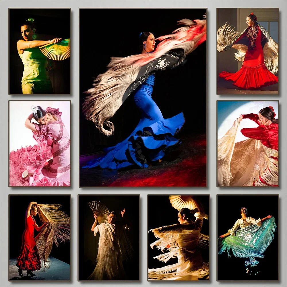 Красное Платье Танцовщицы Фламенко С Принтом На Холсте Испанское Цыганское