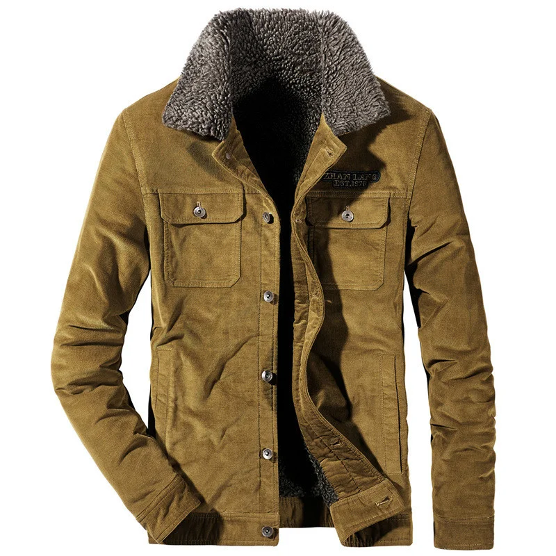 

Winter Corduroy Thicken Fleece Mens Jacket Coat Fur Collar Military Bomber pilot Jacket Chaqueta hombre Plus Size 4XL