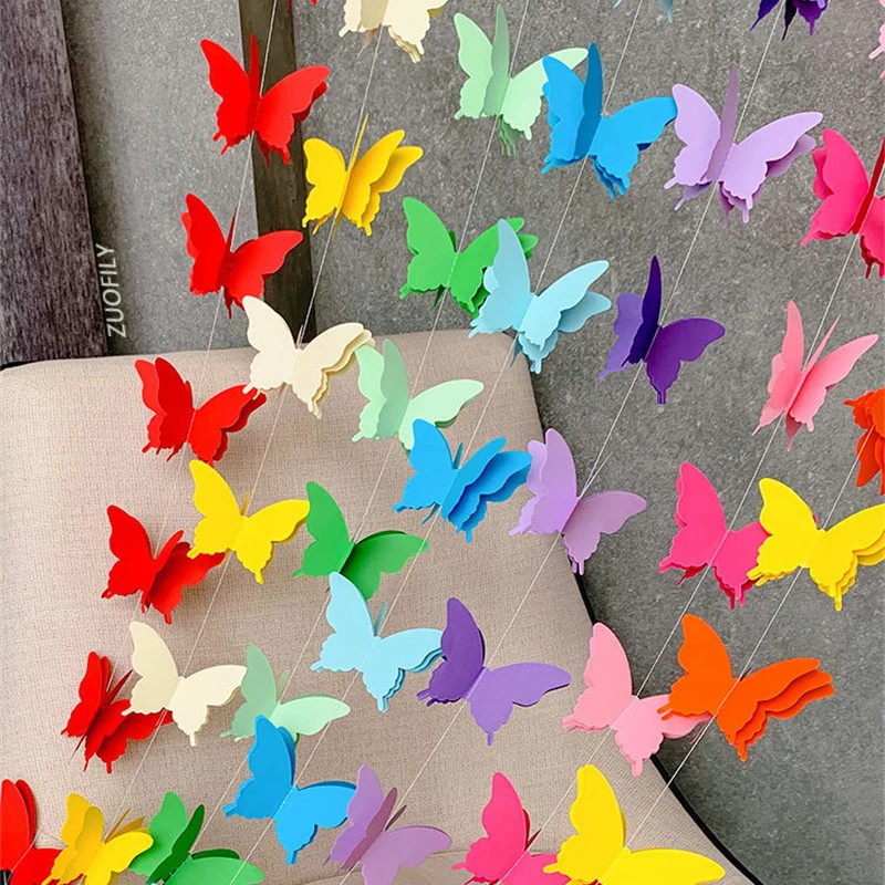 2 8 м градиентные цвета бабочки бумажные гирлянды Баннер Висячие для свадьбы дня