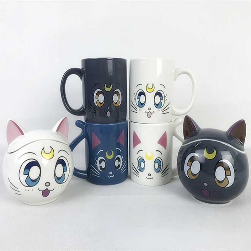 

2Pcs/Set Creative Sailor Moon Cat Couple Cup Cartoon Ceramic Cup Water Cup Large Capacity Ceramic Mug