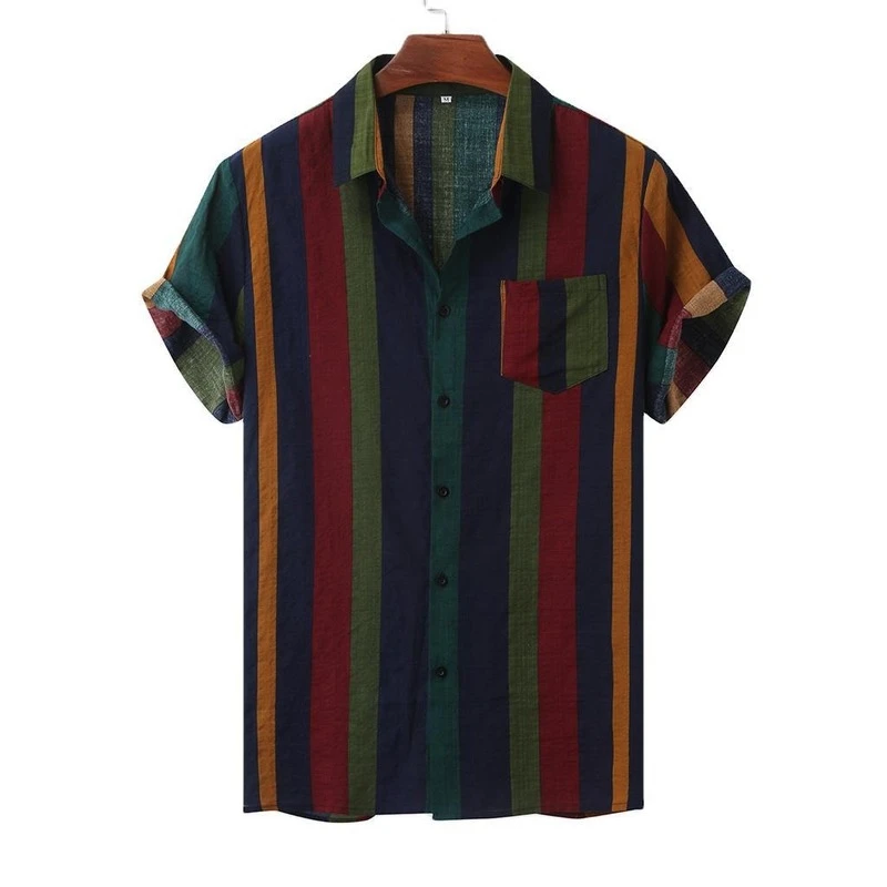 

Summer 2022 Men's Short Sleeve Shirts Fashion Striped Shirts Festive Style Loose Tops Fashion Men's