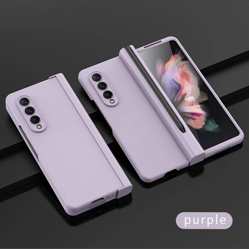 Phone Case For Samsung Galaxy Z Fold 5 4 3 5G With S Pen Slot Holder Hinge Plastic Cover With Front Screen Glass