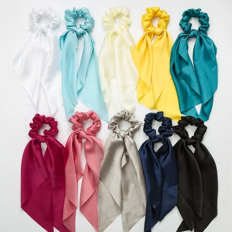 

20 Pcs/Lot, Satin Silk Elastic Long Ribbon Hair Bands Ponytail Scarf Hair Tie Women Scrunchies Hair Accessories Bundle Wholesale