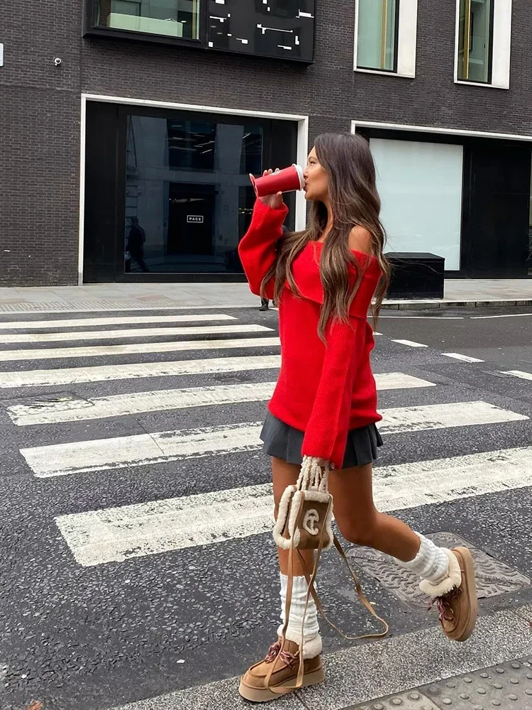 Элегантный Однотонный свитер с открытыми плечами для женщин модный джемпер в