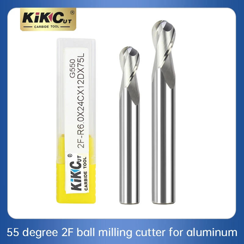 Milling Cutter Carbide 55 Degree  Aluminum  Alloy 2 Flute High Gloss Effect CNC Machine Tool Ball End Mill