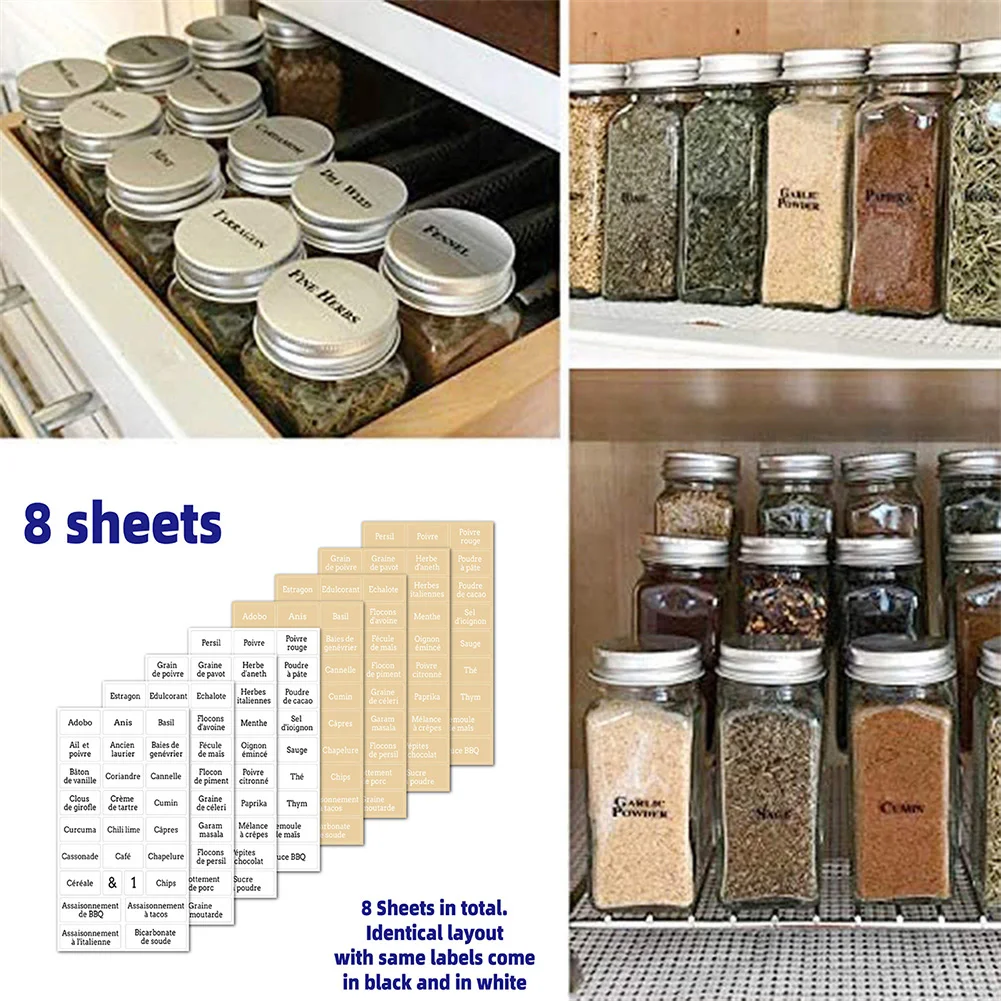 

208Pcs Self Stickers Label Stickers Waterproof Transparent Spice Bottle Jar Food Bottle Container Seasoning Marks Stickers Labe