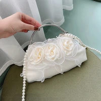 beautiful white flowers handbag women pearl chain purse wedding bridal bag bridal clutch