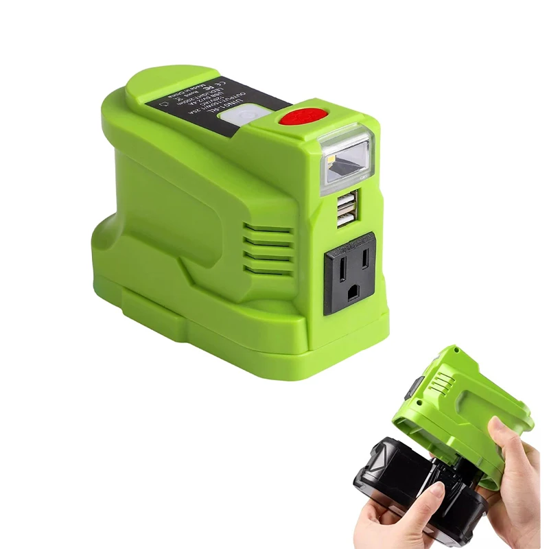 Инверторный генератор для Ryobi 150 Вт с двойным USB лм, светодиодный фонарь для Ryobi 18 в, литиевый аккумулятор, портативный инвертор мощности Инверторный генератор для Ryobi 150 Вт с двойным USB лм, светодиодный фонарь для Ryobi 18 в, литиевый аккумулятор, портативный инвертор мощности