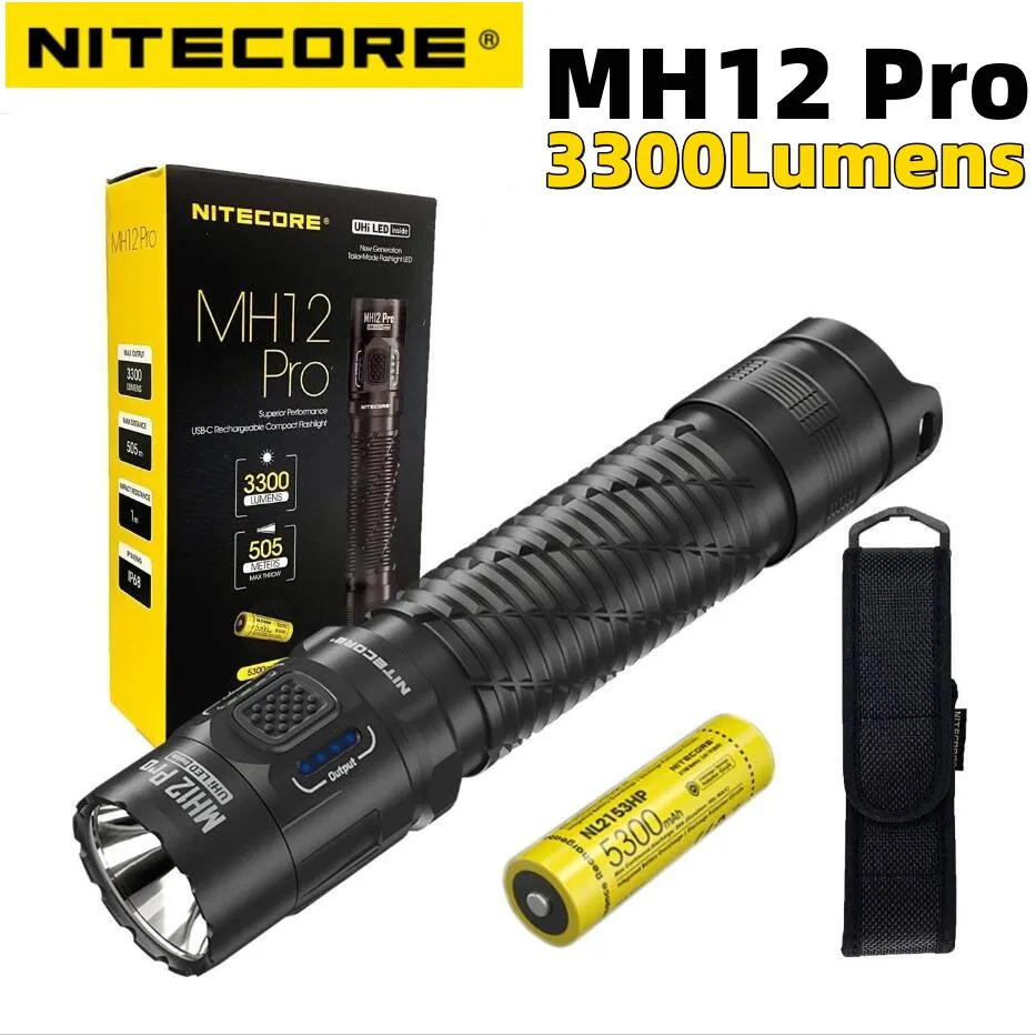 

Перезаряжаемый компактный фонарик NITECORE MH12 Pro USB-C, 3300 люмен, тактический светодиодный луч Хи 40 с литий-ионной батареей 5300 мАч